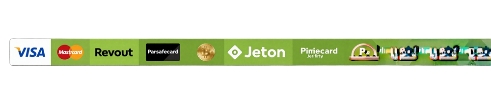 Zahlungslogos Visa, Mastercard, Revolut, Apple Pay, Paysafecard, Jeton, MiFinity und Crypto bei Golazzo Casino